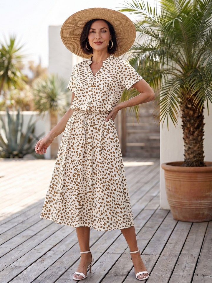 Belladonna | Vestido Midi Estampado Abotonado con Cinturón