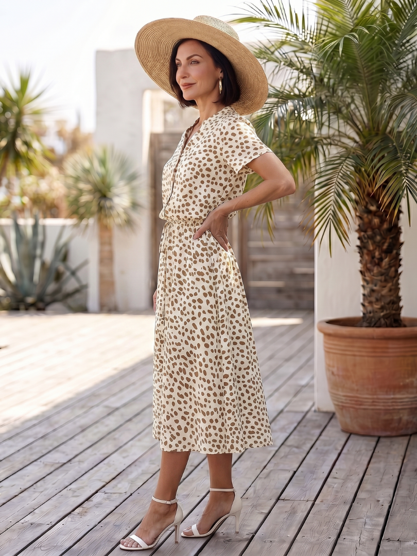 Belladonna | Vestido Midi Estampado Abotonado con Cinturón