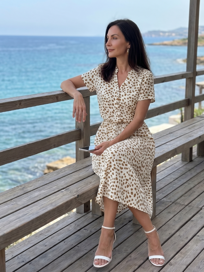 Belladonna | Vestido Midi Estampado Abotonado con Cinturón