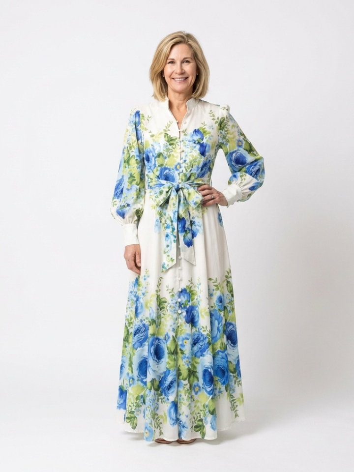 Harper | Vestido Maxi Floral Abotonado de Manga Larga