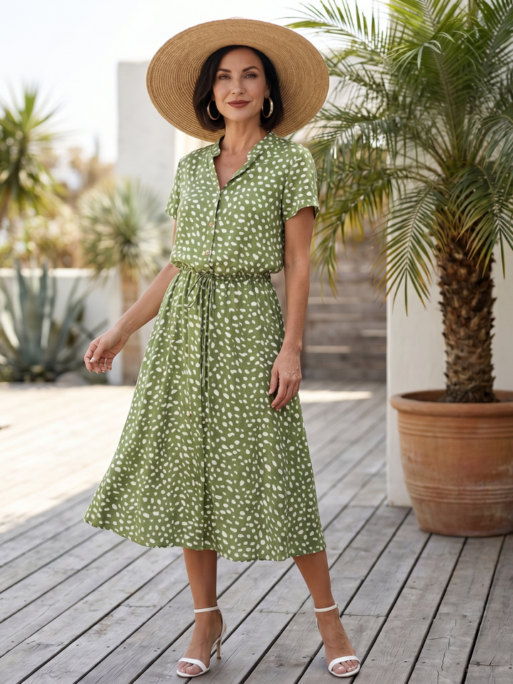 Belladonna | Vestido Midi Estampado Abotonado con Cinturón