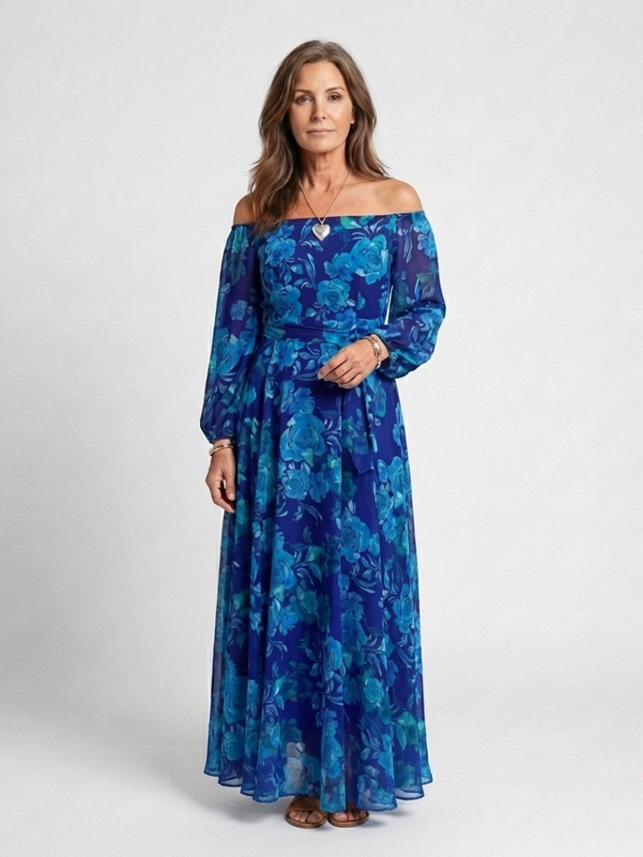 Aspen | Vestido Maxi Floral con Hombros Descubiertos