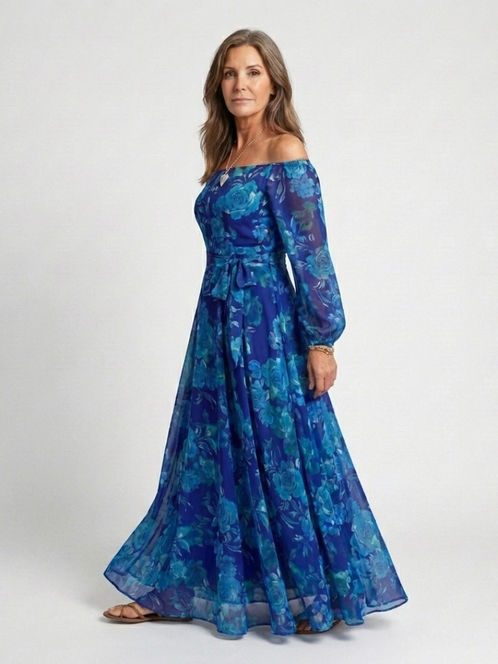 Aspen | Vestido Maxi Floral con Hombros Descubiertos