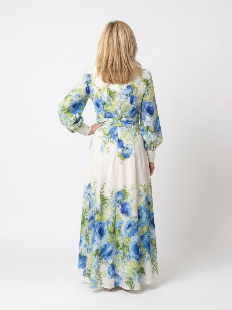 Harper | Vestido Maxi Floral Abotonado de Manga Larga