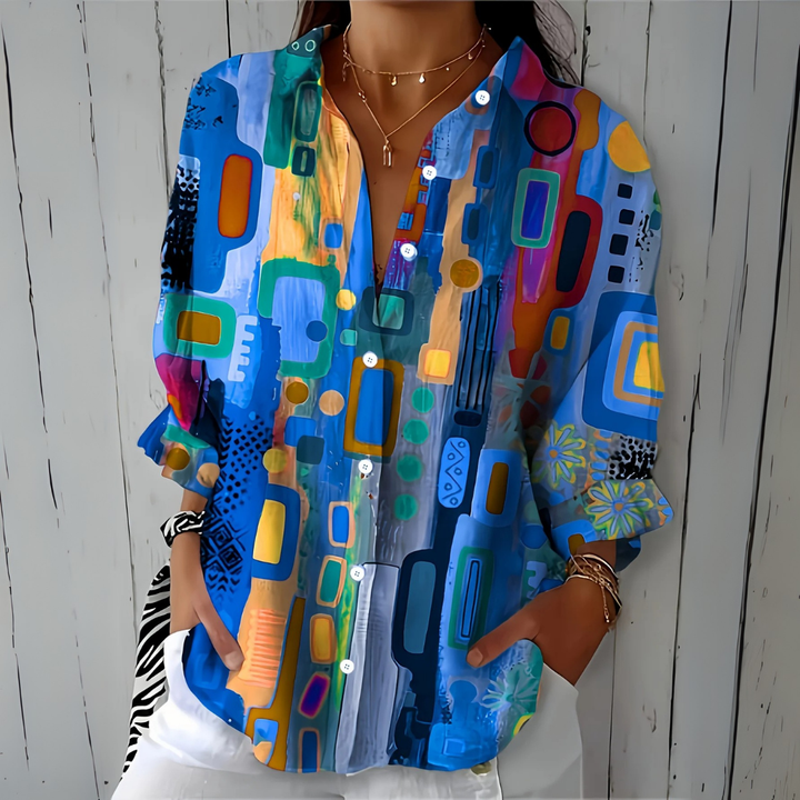 Catalina - Blusa Artística Vibrante con Botones