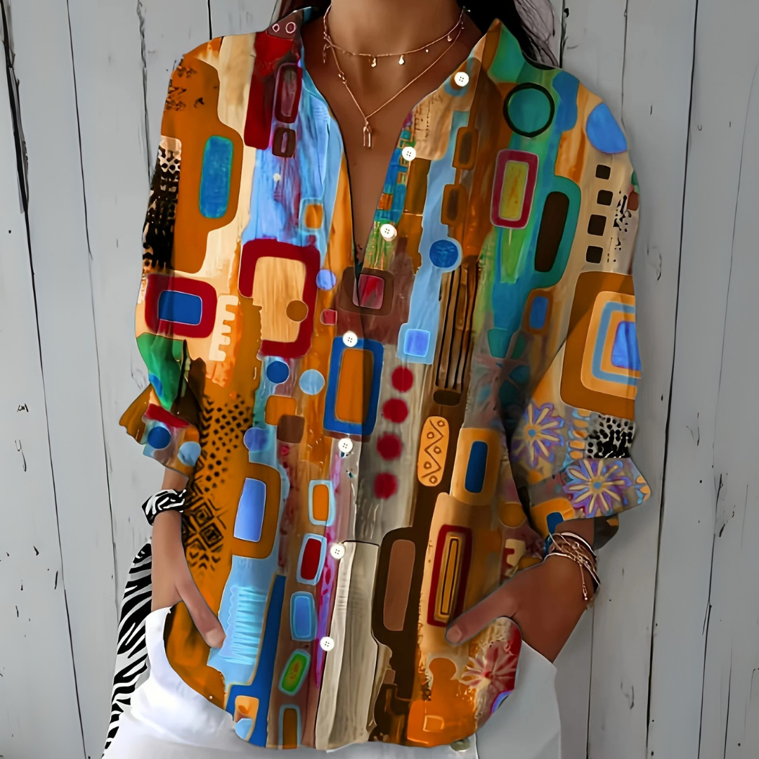 Catalina - Blusa Artística Vibrante con Botones