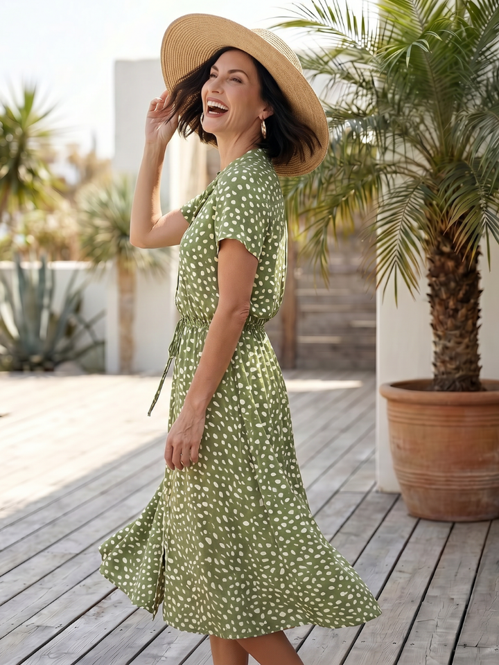 Belladonna | Vestido Midi Estampado Abotonado con Cinturón