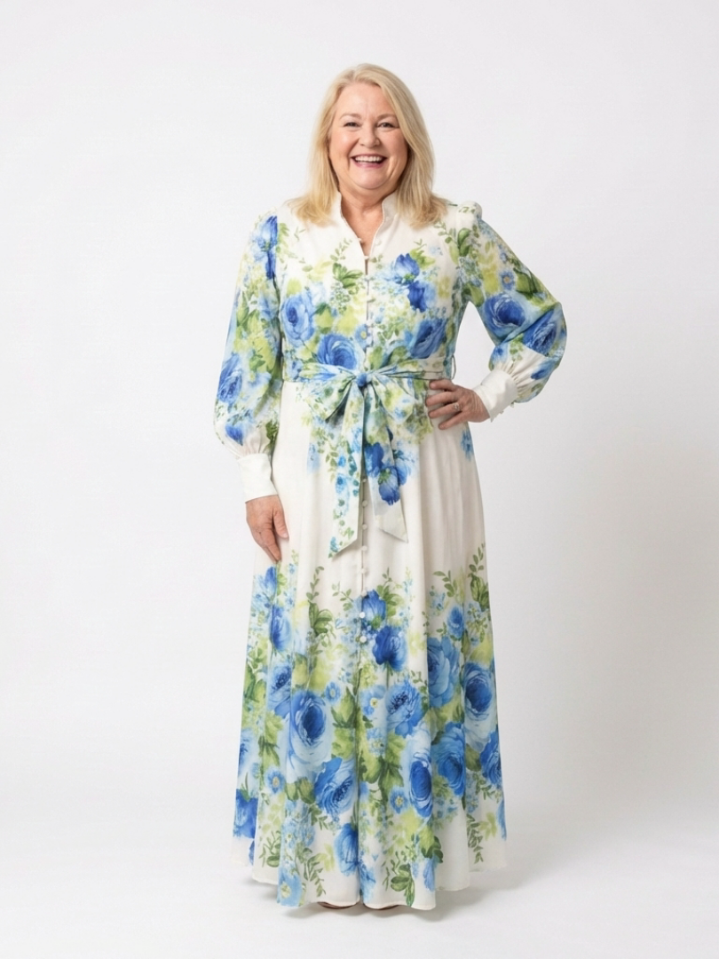 Harper | Vestido Maxi Floral Abotonado de Manga Larga