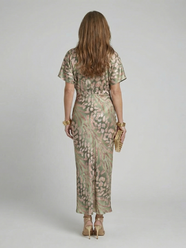 Coralie | Vestido Midi con Estampado Abstracto, Cuello en V y Cintura Cruzada