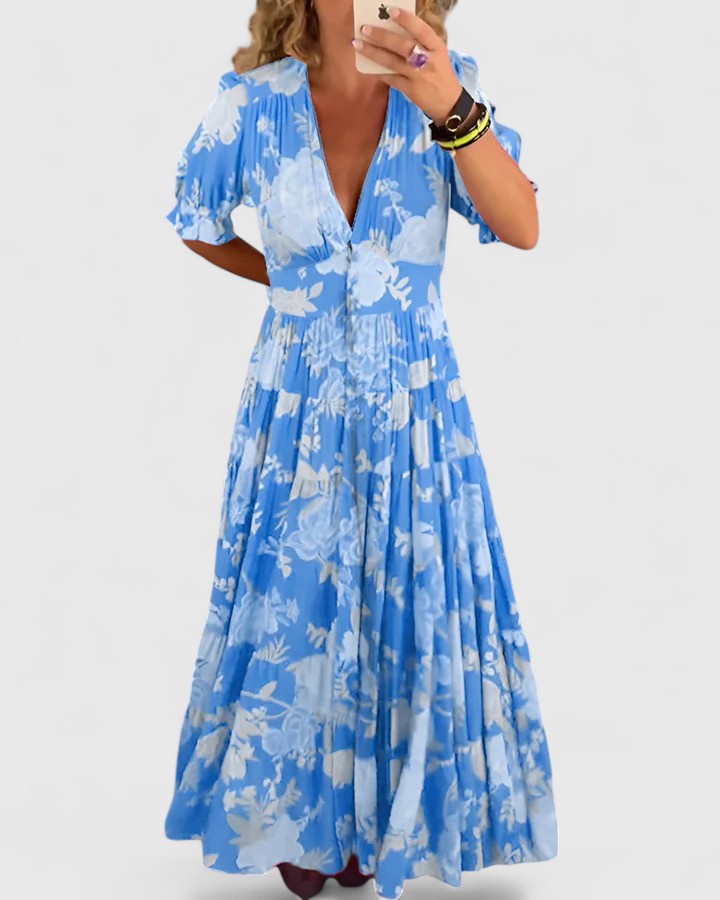 Minelda | Vestido Floral Elegante con Cuello en V