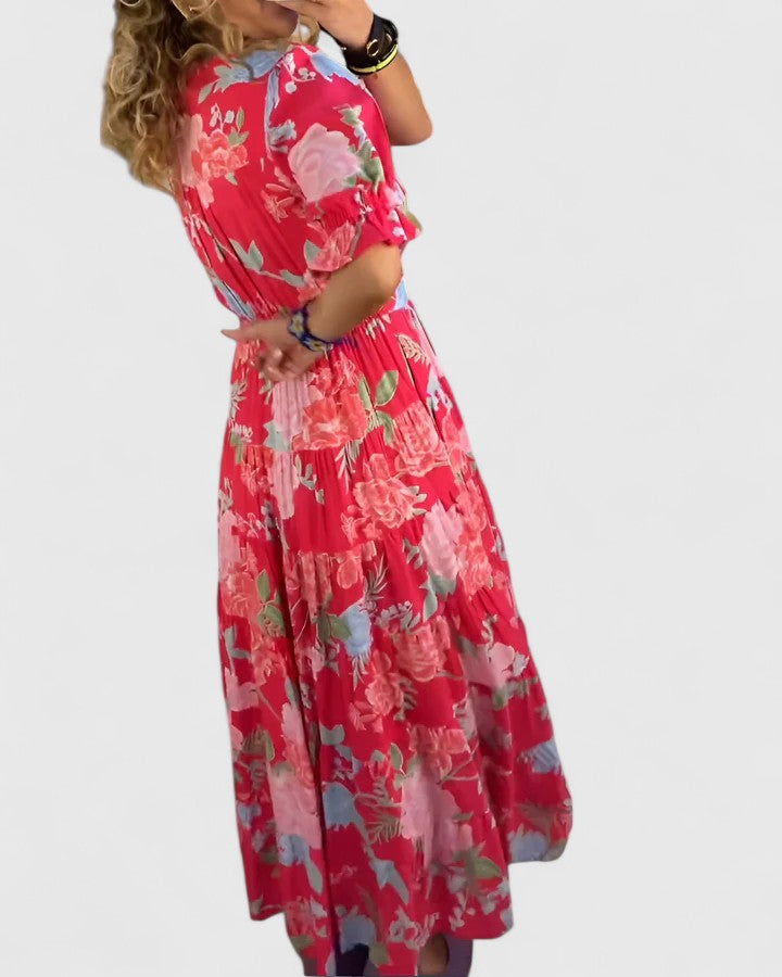 Minelda | Vestido Floral Elegante con Cuello en V