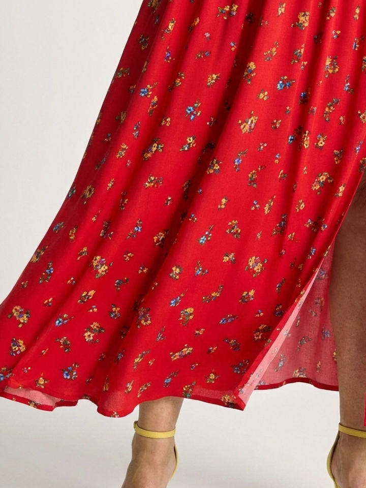 Delphine | Vestido Midi Floral de Escote Cuadrado y Manga Abullonada