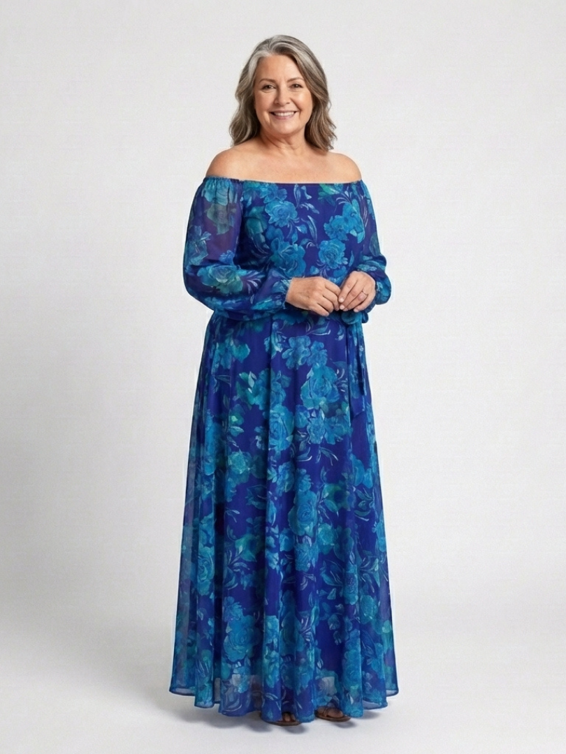 Aspen | Vestido Maxi Floral con Hombros Descubiertos