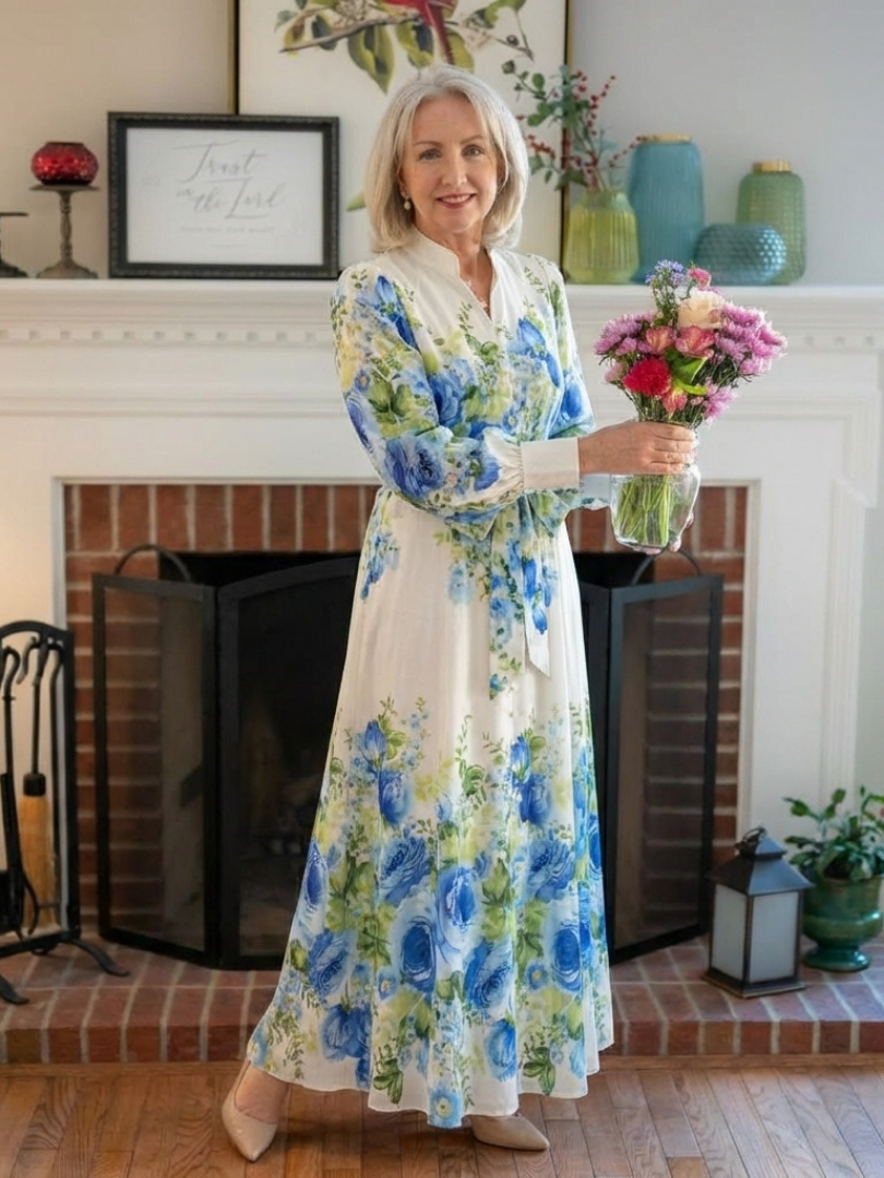 Harper | Vestido Maxi Floral Abotonado de Manga Larga