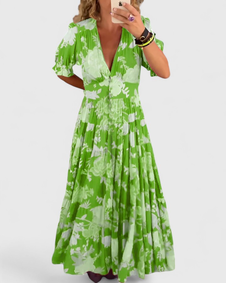Minelda | Vestido Floral Elegante con Cuello en V