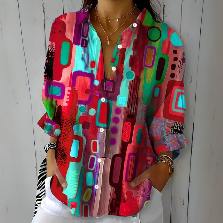 Catalina - Blusa Artística Vibrante con Botones