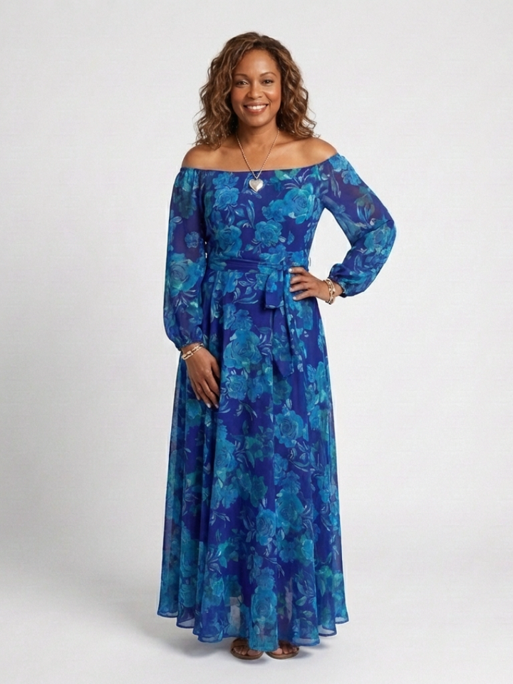 Aspen | Vestido Maxi Floral con Hombros Descubiertos