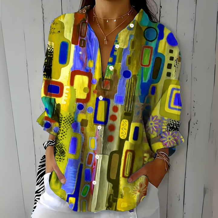 Catalina - Blusa Artística Vibrante con Botones
