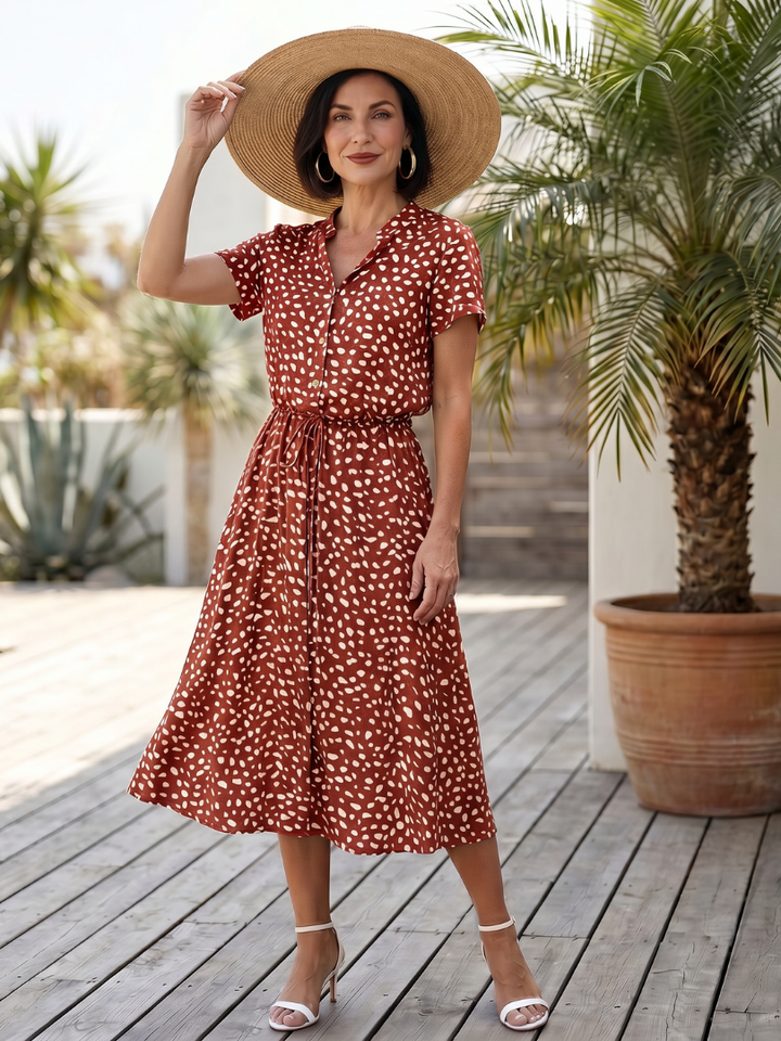 Belladonna | Vestido Midi Estampado Abotonado con Cinturón