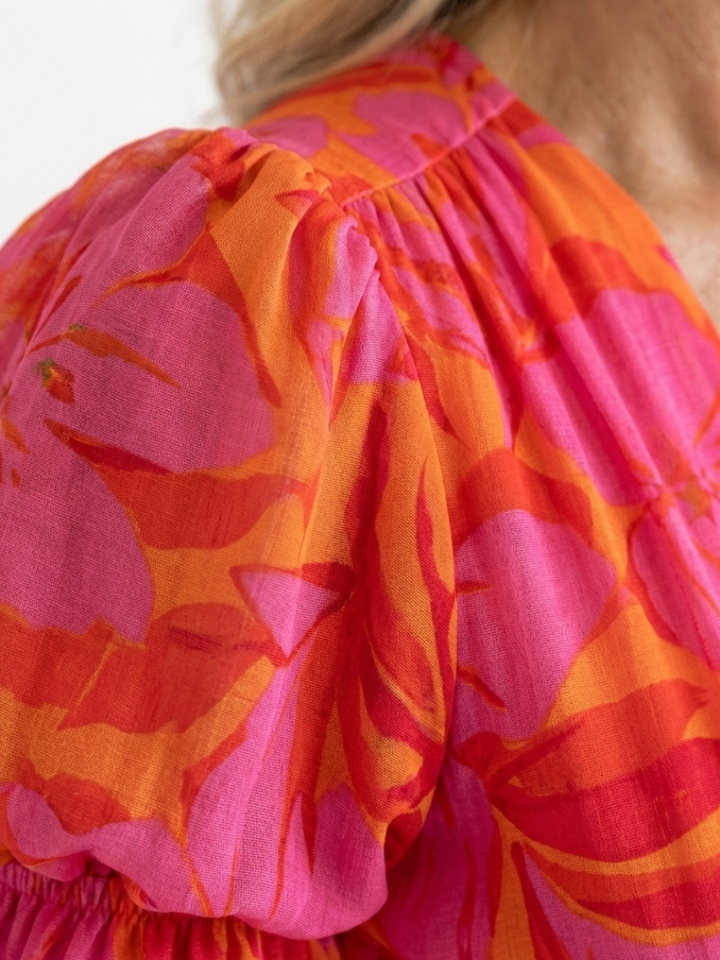 Willow | Vestido Midi Floral de Cuello en V y Manga Abullonada