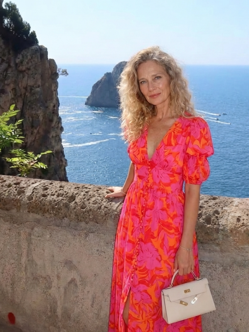 Willow | Vestido Midi Floral de Cuello en V y Manga Abullonada