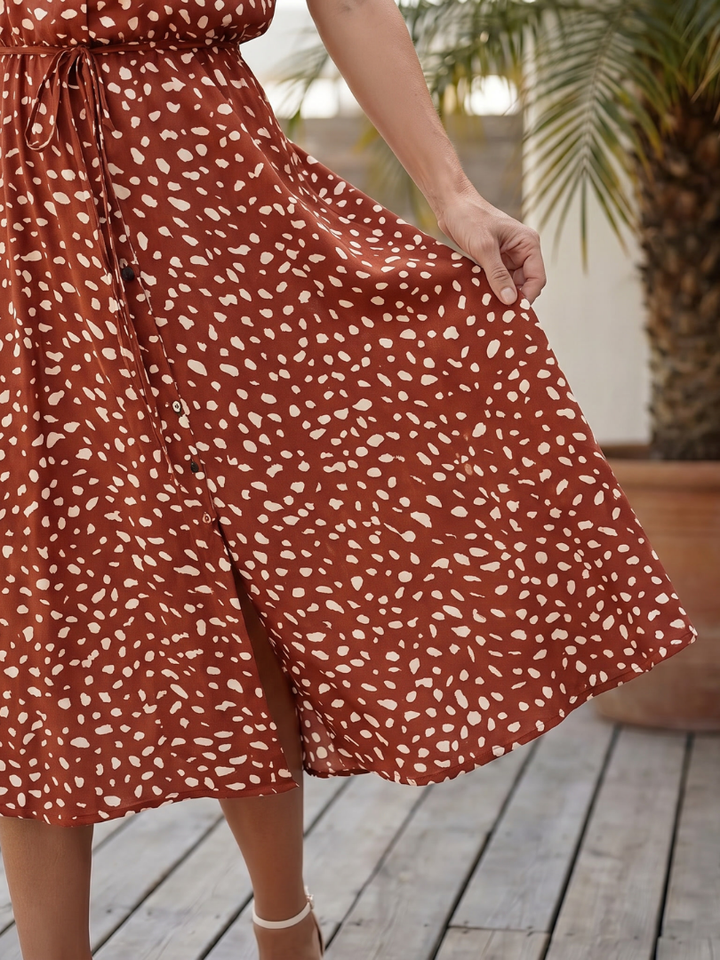 Belladonna | Vestido Midi Estampado Abotonado con Cinturón