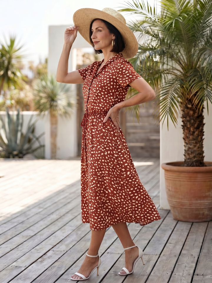 Belladonna | Vestido Midi Estampado Abotonado con Cinturón