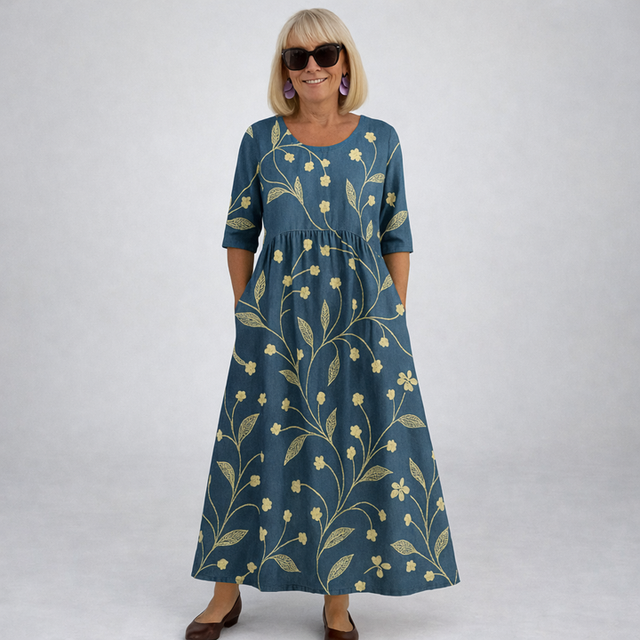 Brittany | Vestido Midi Floral con Bolsillos