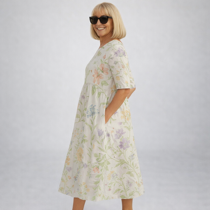 Brittany | Vestido Midi Floral con Bolsillos