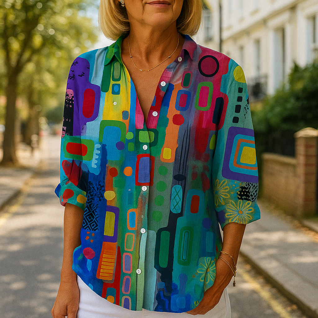 Catalina - Blusa Artística Vibrante con Botones