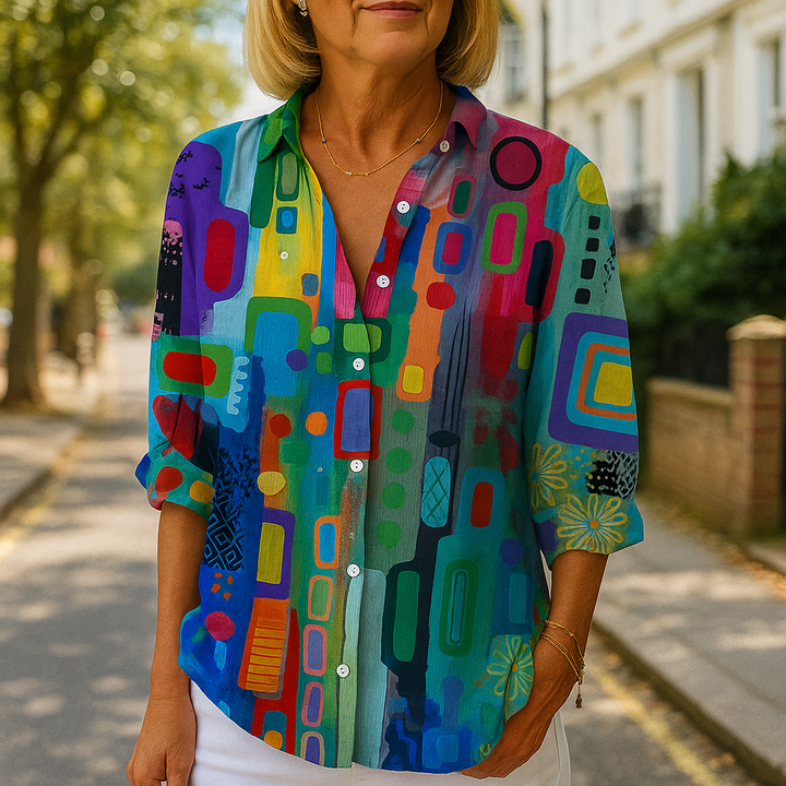 Catalina - Blusa Artística Vibrante con Botones