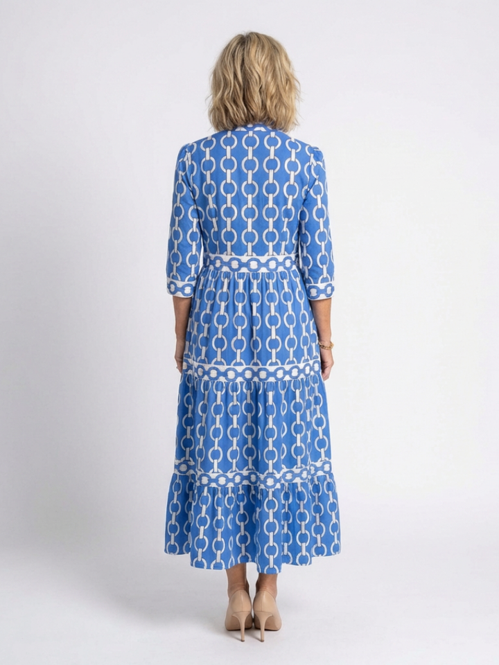 Ysolde | Vestido Midi con Estampado de Cadenas y Manga Tres Cuartos