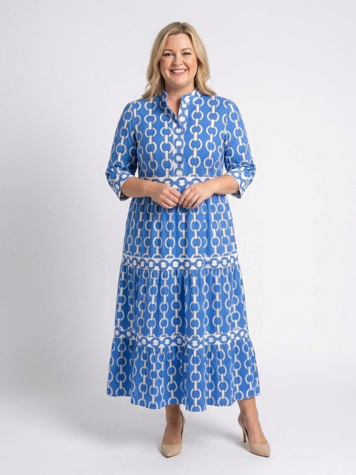 Ysolde | Vestido Midi con Estampado de Cadenas y Manga Tres Cuartos
