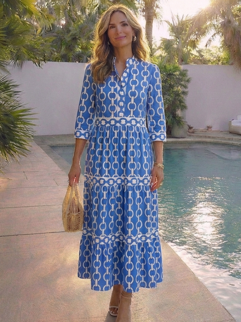 Ysolde | Vestido Midi con Estampado de Cadenas y Manga Tres Cuartos