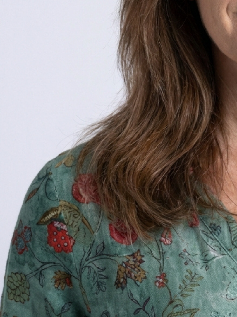 Marina | Vestido Maxi Floral de Cuello en V y Manga Tres Cuartos