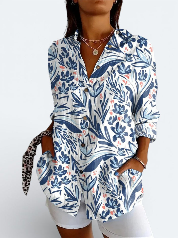 Valeria - Blusa Artística Vibrante Abotonada
