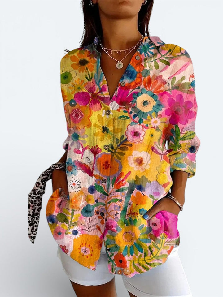 Valeria - Blusa Artística Vibrante Abotonada