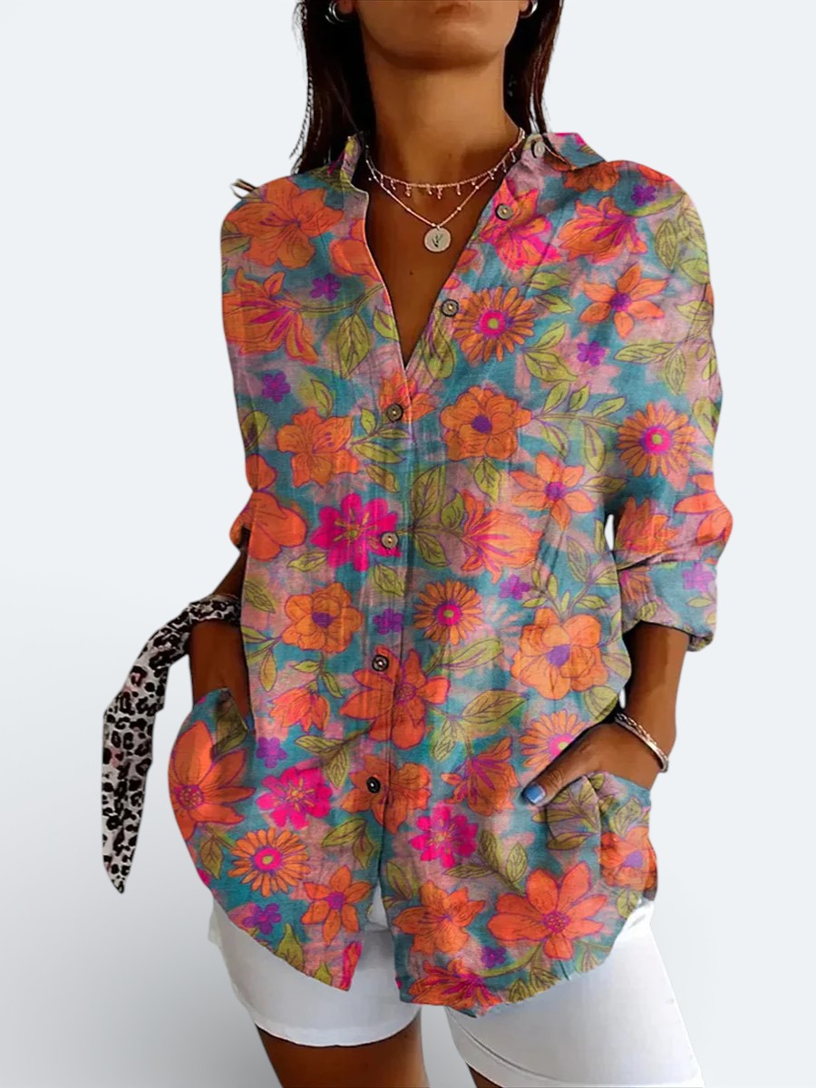 Valeria - Blusa Artística Vibrante Abotonada