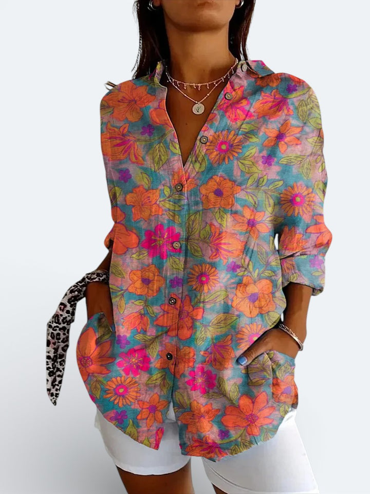 Valeria - Blusa Artística Vibrante Abotonada