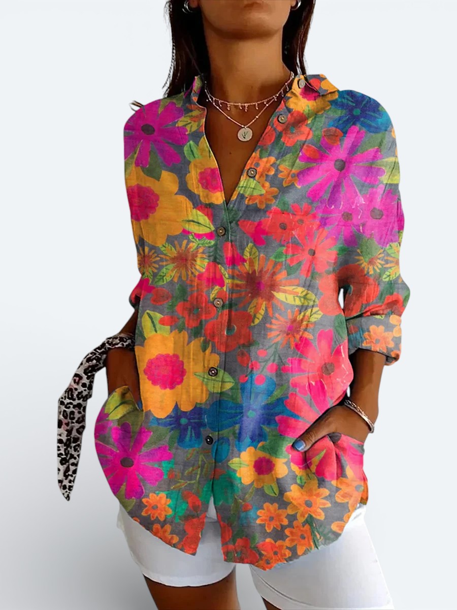 Valeria - Blusa Artística Vibrante Abotonada