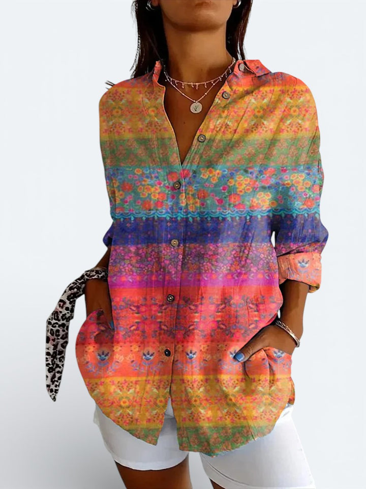 Valeria - Blusa Artística Vibrante Abotonada