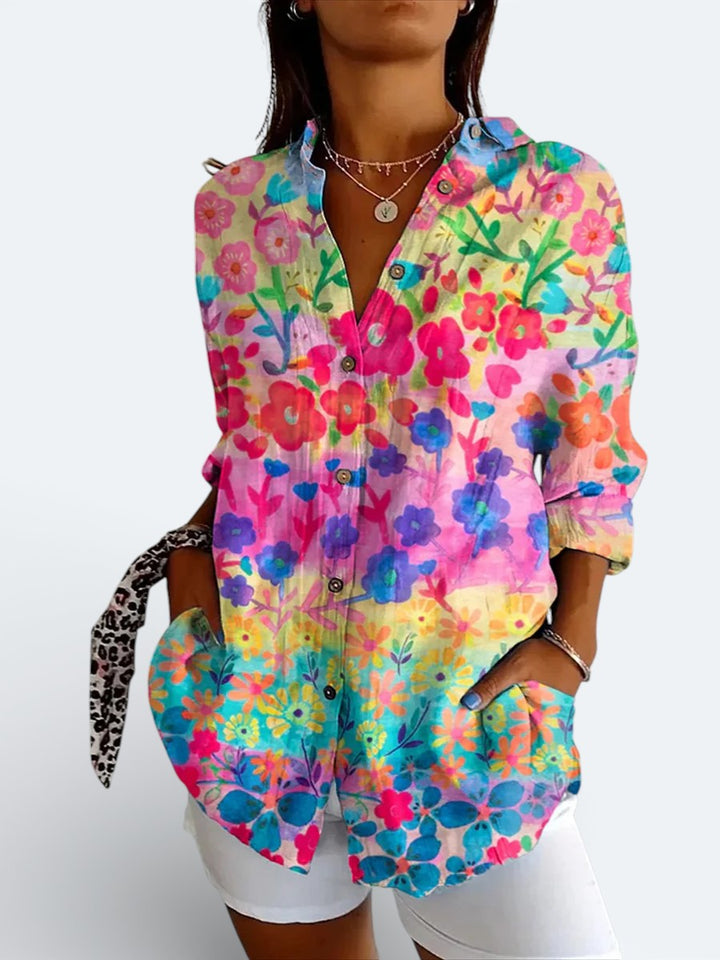 Valeria - Blusa Artística Vibrante Abotonada
