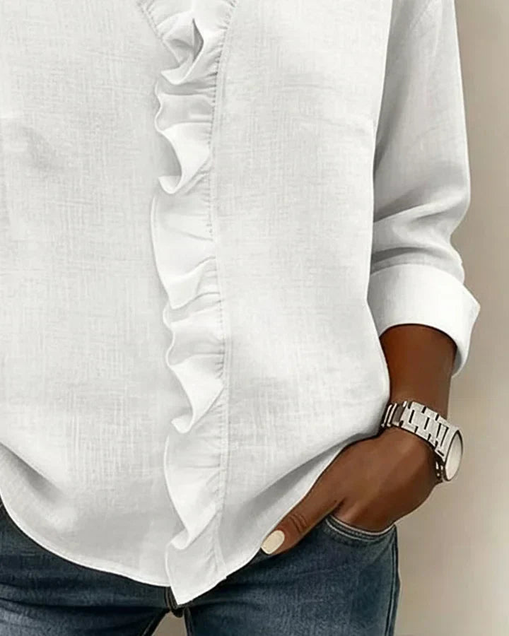 Susan | Blusa con Volantes, Cuello en V y Manga Larga