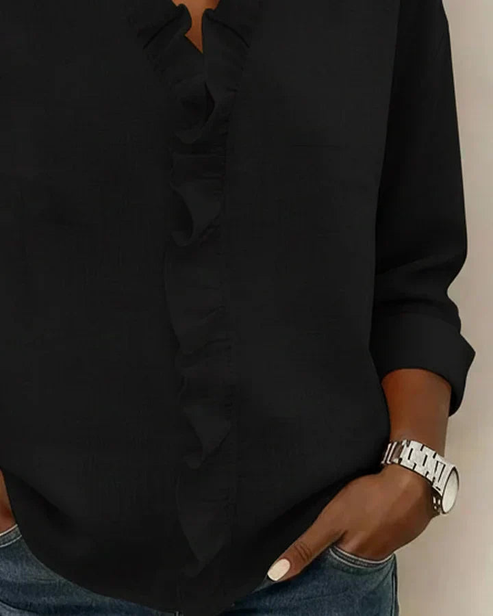 Susan | Blusa con Volantes, Cuello en V y Manga Larga