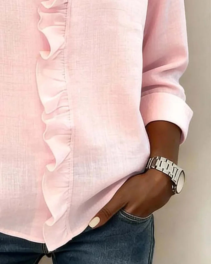 Susan | Blusa con Volantes, Cuello en V y Manga Larga