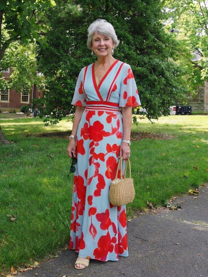 Corinne | Vestido Maxi Floral de Cuello en V y Manga Corta