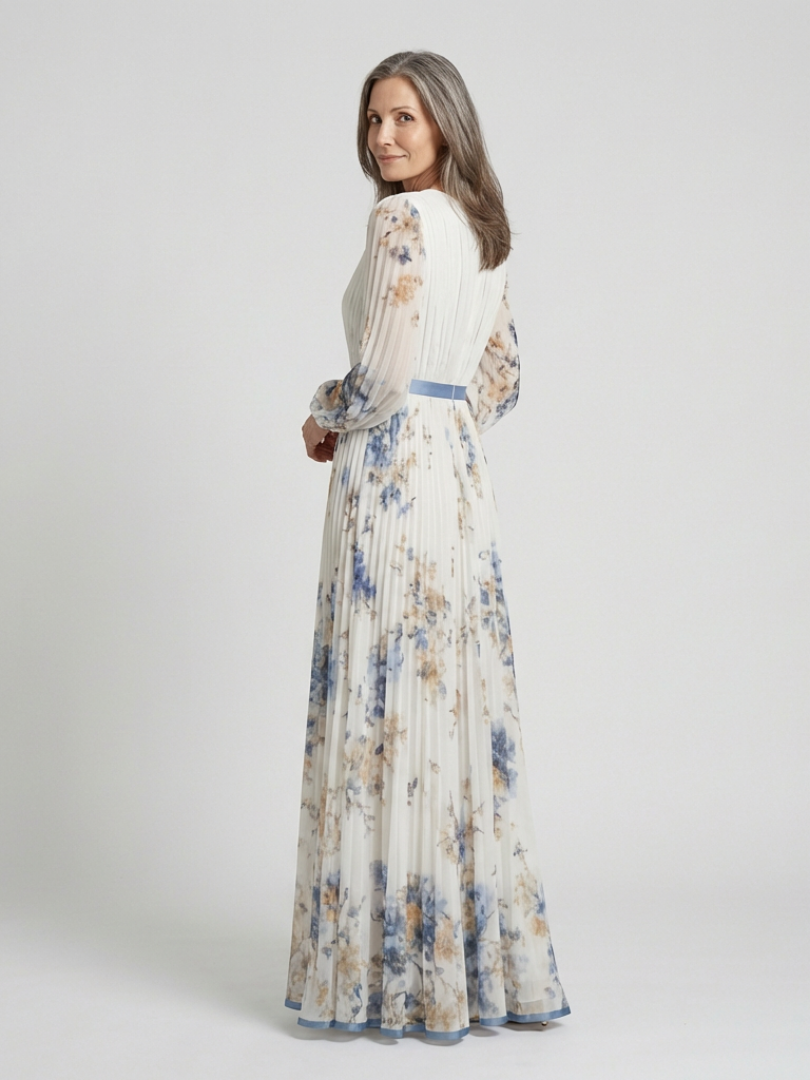 Lavinia | Vestido Maxi Floral de Cuello en V y Manga Larga