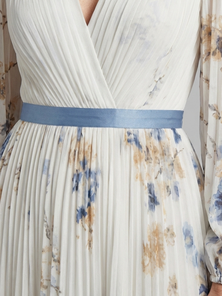 Lavinia | Vestido Maxi Floral de Cuello en V y Manga Larga