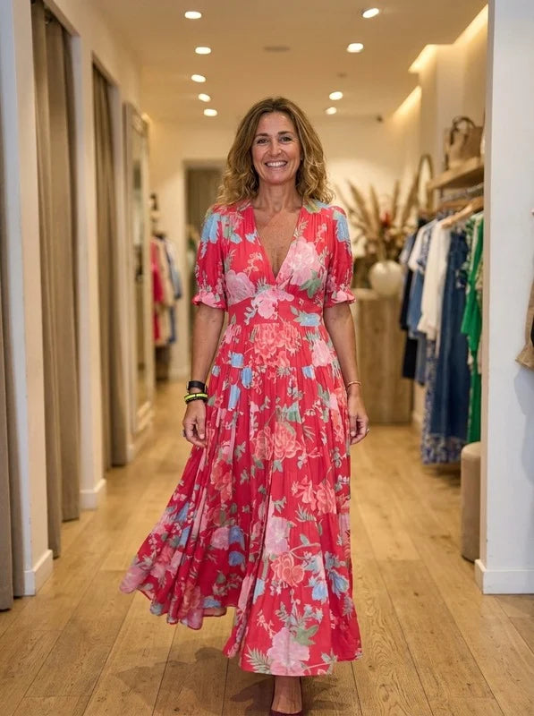 Minelda | Vestido Floral Elegante con Cuello en V