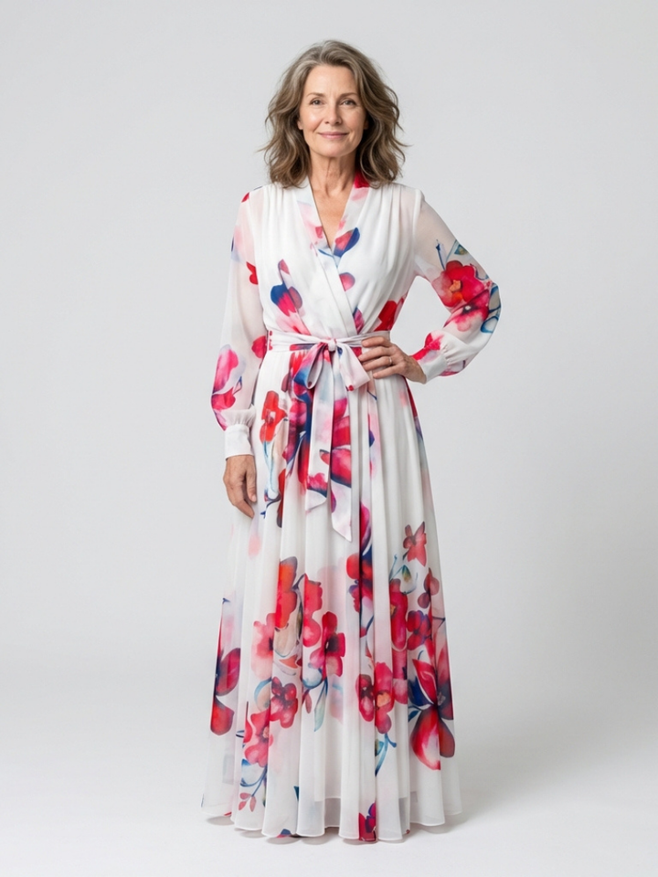 Lillian | Vestido Maxi Cruzado Floral de Manga Larga